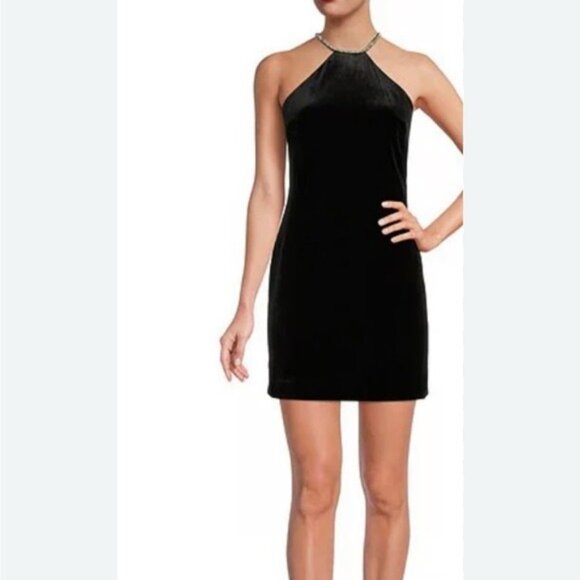 Vintage 90s Ralph Lauren Black Halter Pencil Dress Size 12 Cocktail Glam - Picture 1 of 10